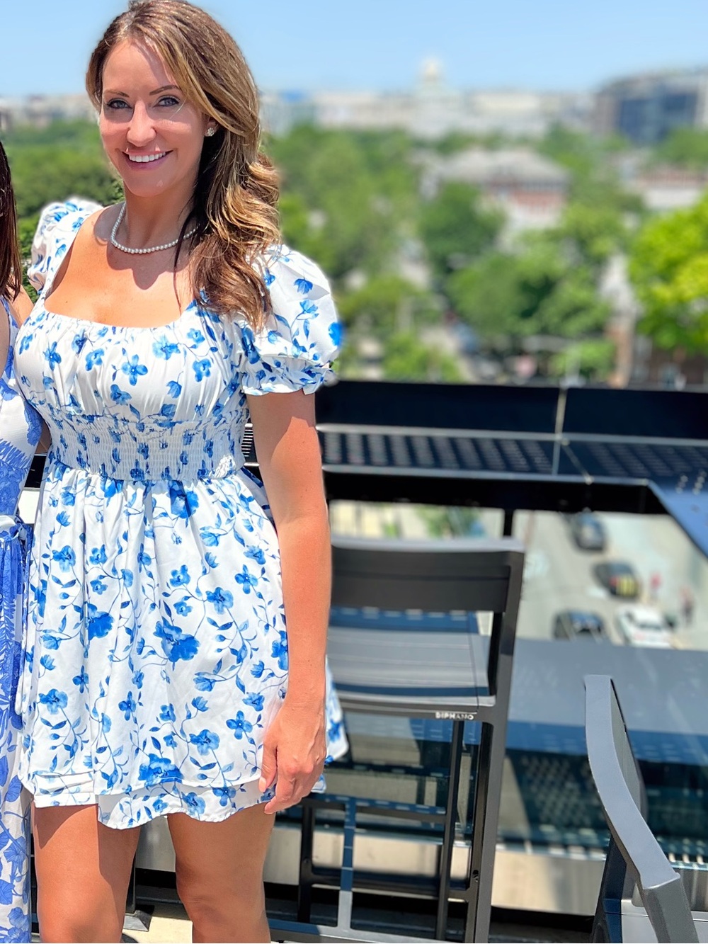 Blue Floral Smocked Mini Dress - Women's